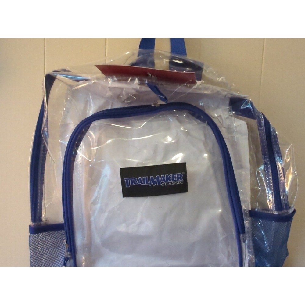 Clear Children's Trailmaker Backpack NWT Blue Trim 15" × 14" w Front Pocket - Picture 2 of 4